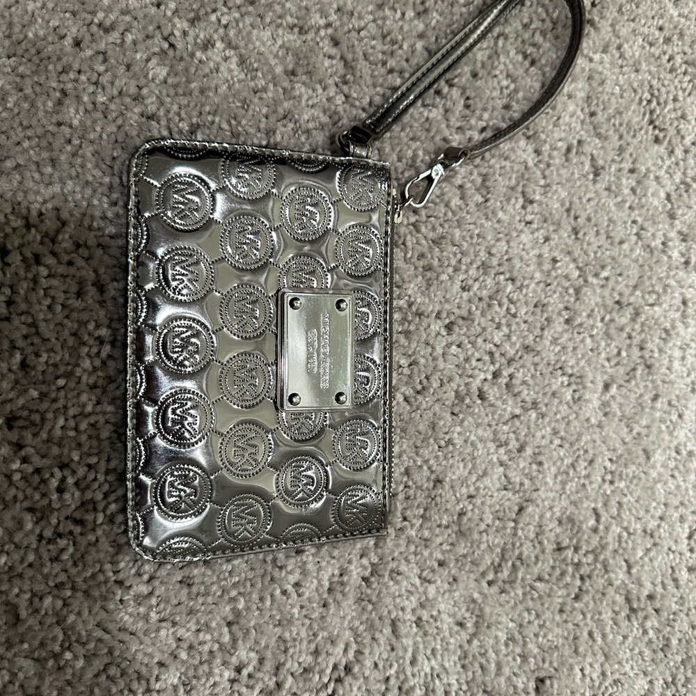 Michael Kors metallic silver wristlet